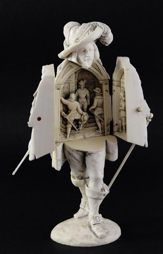 A Dieppe ivory triptych figure , late 19th century, 19cm